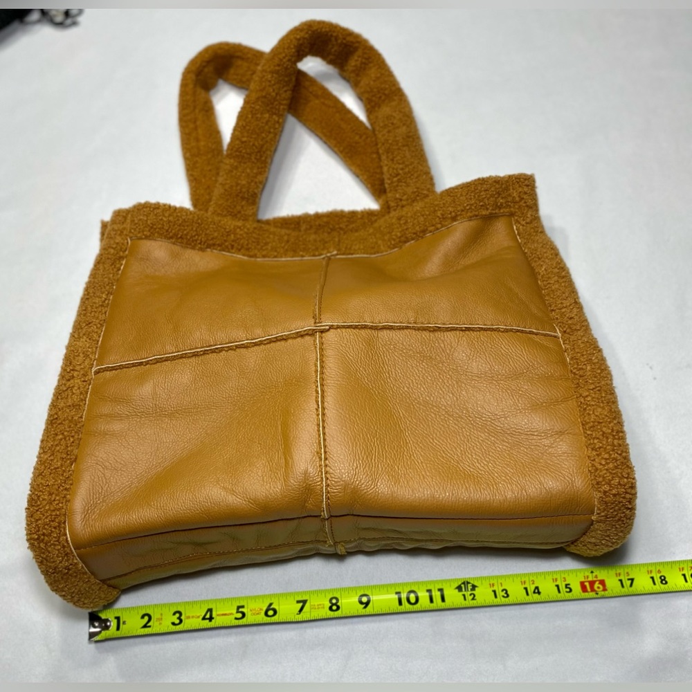 Tan Sherpa tote Bag LIKE DREAMS Women Soft Sherpa Tote Vintage Vegan leather - Picture 13 of 17